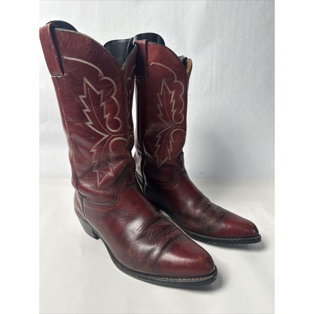 Vintage Western Cowboy Boots Mens 10.5 D Red Leather Pointed Toe 6574 44361